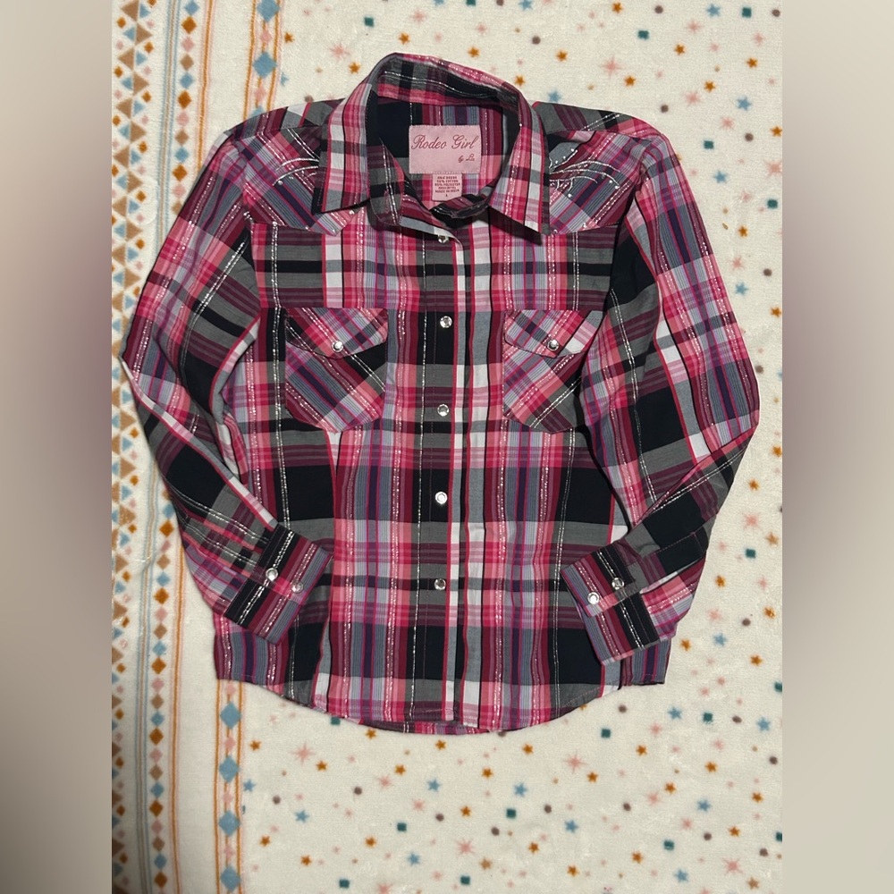 Rodeo Girl by Liz -Pink Plaid Youth Large